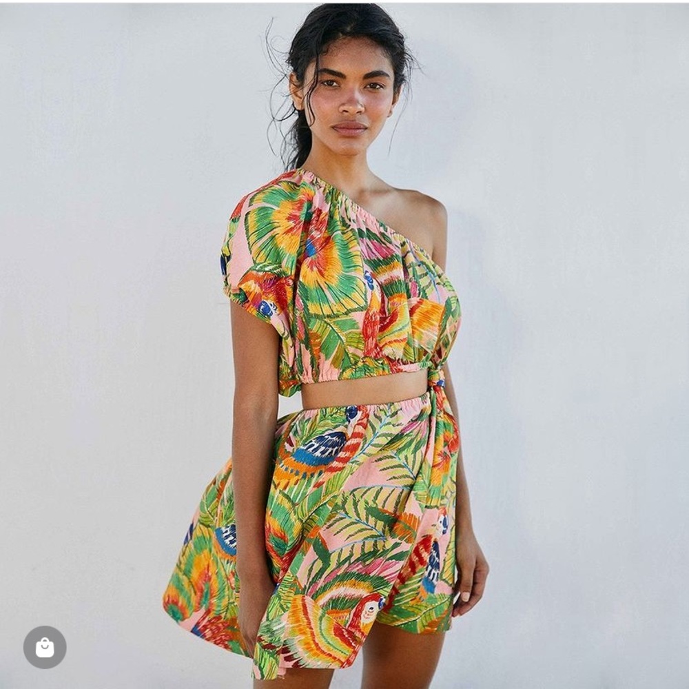 FARM RIO Macaw Leaves One Shoulder Mini Dress (NWT)